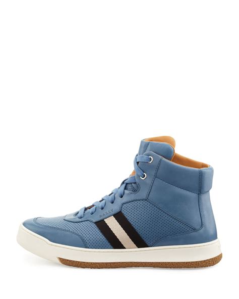 Bally Leather Web Detail High Top Sneaker In Blue For Men Lyst