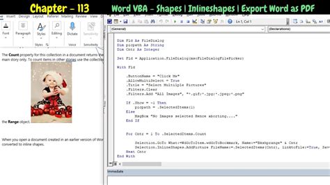 Word Vba Insert Shapes Inlineshapes Save Word As Pdf Format Youtube