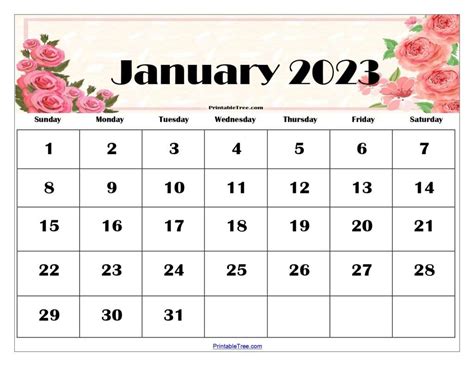 January 2023 Floral Calendar Printable Excel Calendar January Calendar