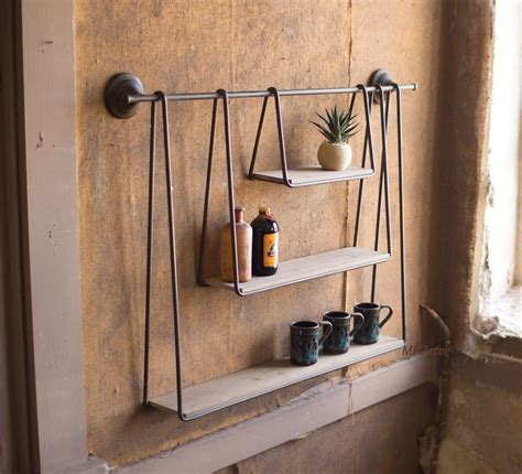 Country rustic solid wood rope wall hanging shelf. Wood Metal Triple Hanging Wall Shelves Shelf Rustic ...