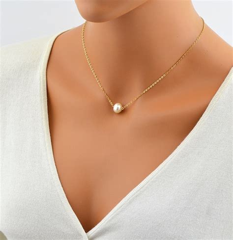 Freshwater Pearl Necklace White Pearl Single Pearl Necklace Etsy