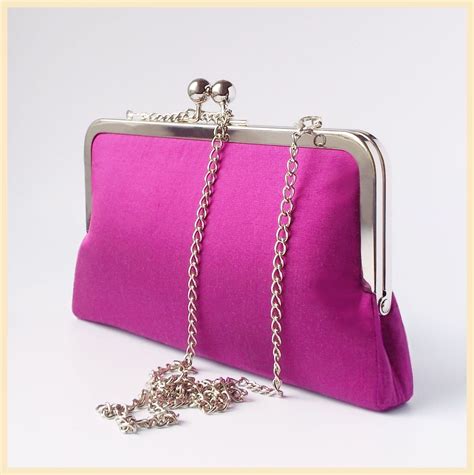 Pink Evening Bag Clutch Bag With Chain Magenta Pink Silk Etsy Uk