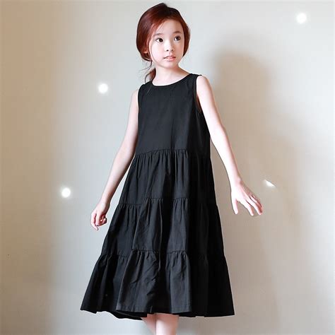 Teenage Little Girl Clothes Dresses Sleeveless Black Maxi Long Sundress