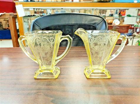 yellow lorain basket depression glass sugar and creamer set ebay