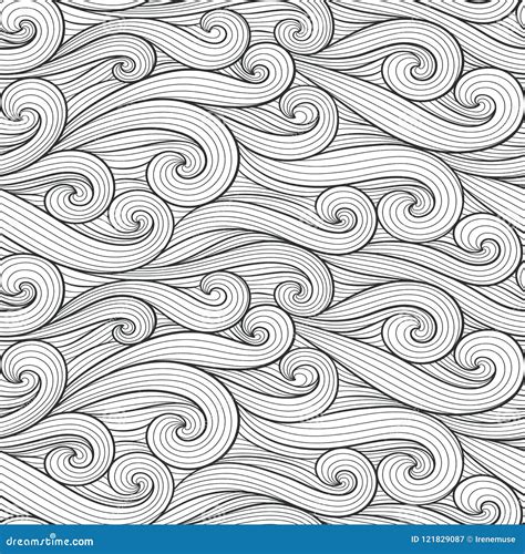 Abstract Colorful Curly Lines Seamless Patterns Set Waves And Curls