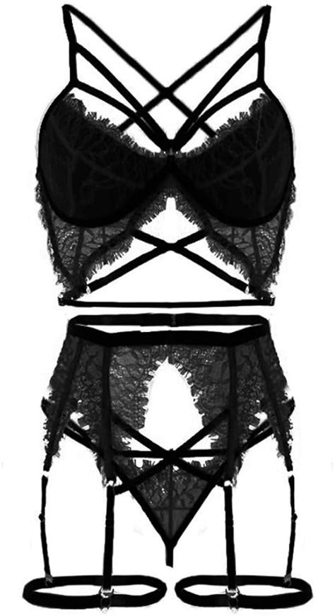 Rtrde Women S Teddy Lingerie Sexy Lingerie Set Plus Size Wireless Bra Underwear With Garter M