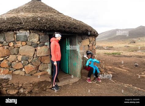 Tourists Visiting A Traditional Basotho Village Sani Top Lesotho