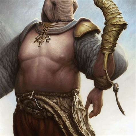 Prompthunt Fantasy Portrait Elephant Man D And D Loxodon Wearing Loincloth Holding Holy
