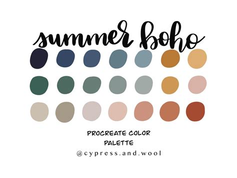 Summer Boho - Procreate Procreate Color Palette | Color Swatches | iPad Procreate Tools in 2021 ...