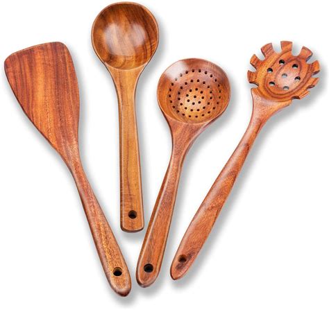 Unisign Wooden Cooking Utensils Set 4 Pcs Natural Teak