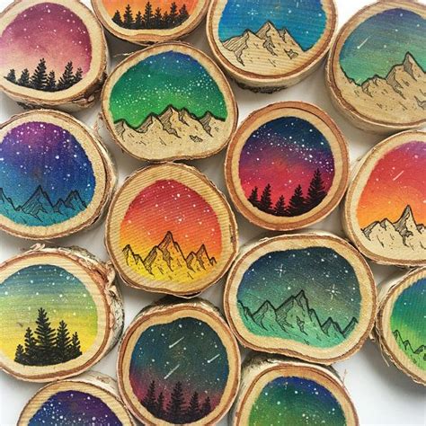 Galaxy Magnet Wood Slice Magnet Wooden Magnets Hand Painted Magnet