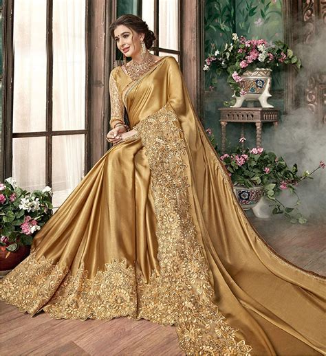 gold color saree online golden saree plain gold shimmer saree sarees lady india
