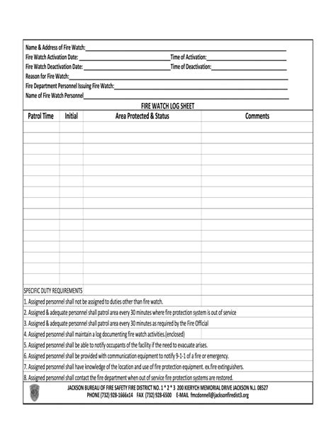 Fire Watch Form Fill Online Printable Fillable Blank