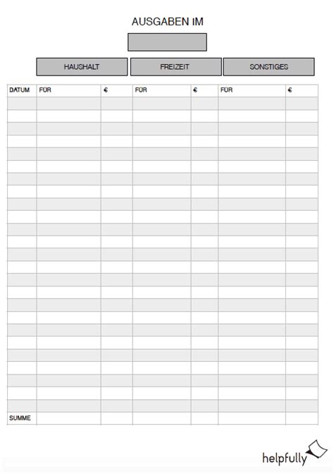 Blanko tabellen zum ausdruckenm : Ausgaben Tabelle - pro Monat "für Haushalt..." (blanko)