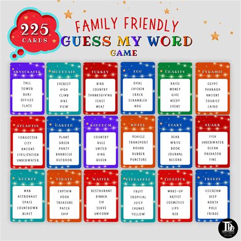 Family Friendly Guess My Word Game Family Game Night Etsy UK