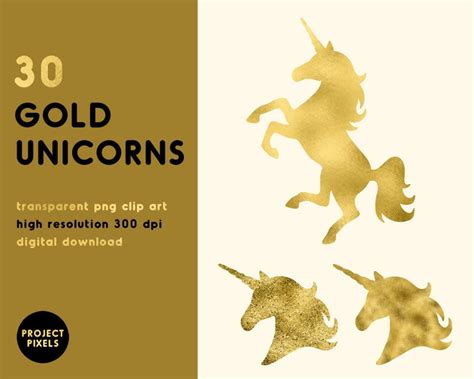 30 Gold Unicorns Unicorn Clip Art Gold Clipart Gold Foil Etsy