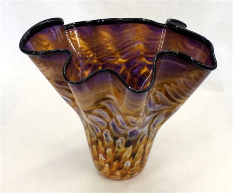 Hand Blown Glass Art Patterned Bowl Vase Purple By Oneilsarts