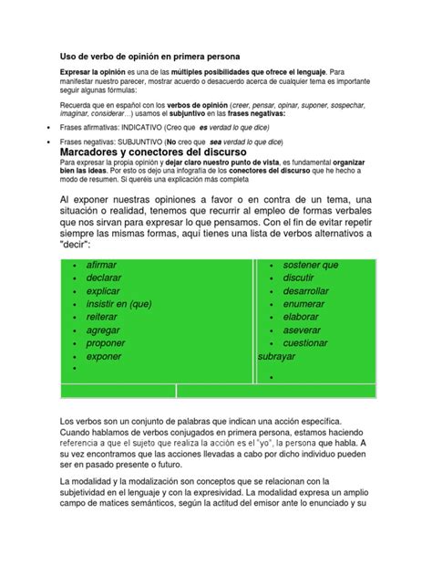 uso de verbo de opinión en primera persona docx verbo verdad