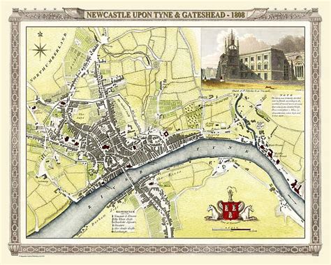 Old Map Of Newcastle Upon Tyne And Gateshead 1808 By Cole 20348124