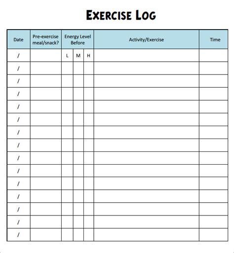 Free 7 Sample Exercise Log Templates In Pdf Ms Word