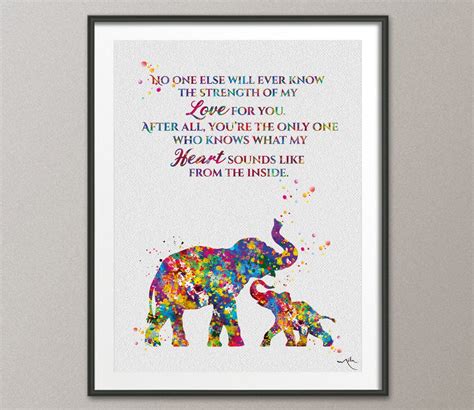 Mother And Baby Elephant Quote Watercolor Print Art Nursery Etsy In