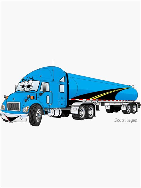 Blue Semi Truck Tanker Trailer Cartoon Sticker For Sale By Graphxpro