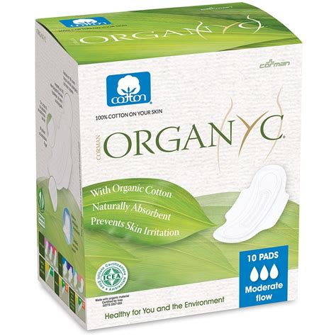 Organyc Organic Cotton Pads Moderate Flow With Wings Box Of 10 Organyc