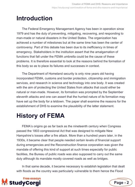 Creation Of Fema And Dhs Reasons And Importance Free Essay Example