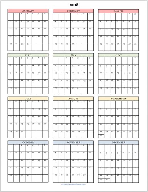 Free Printable 2018 Year At A Glance Calendar Lots Of Other Printables
