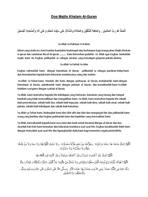 Contoh Doa Majlis Khatam Al Quran