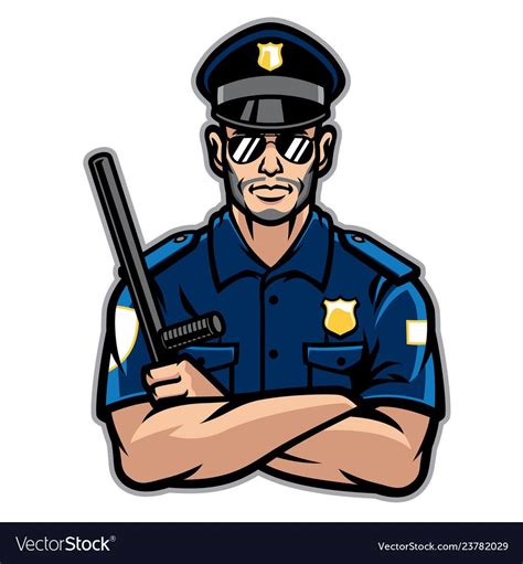 Police Officer Posing In Crossing Arms Royalty Free Vector Monochrome