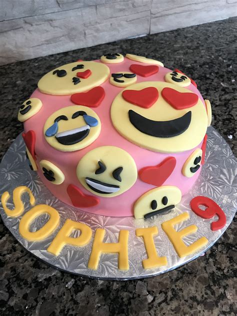 Emoji Cake For 9th Birthday Vanilla Cake With Purple Strawberry