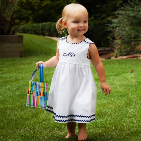 Personalized Pique Dress In White With Navy By Princess Linens