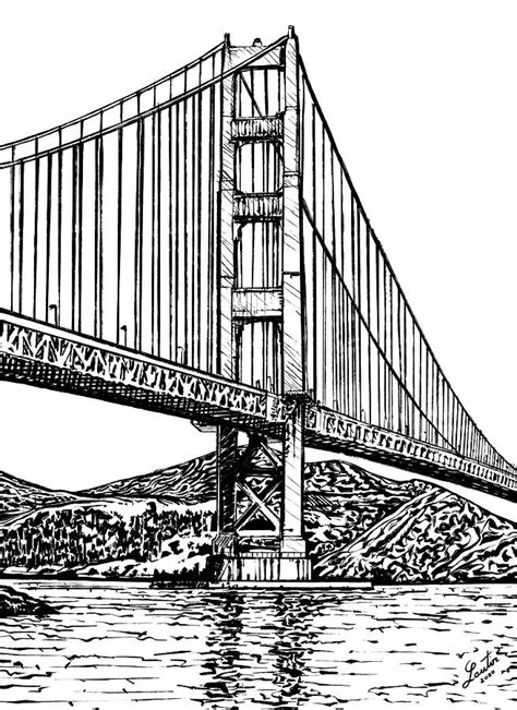 Golden Gate Bridge Ink Painting2 Drawing By Fabrizio Cassetta Pixels