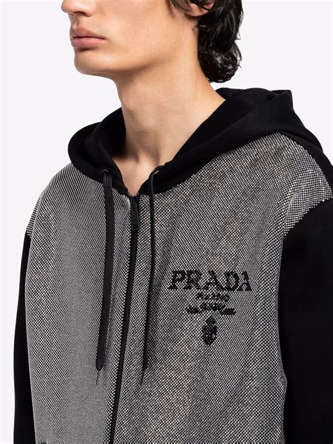 Shop Prada Studded Front Logo Zip Hoodie With Express Delivery Farfetch