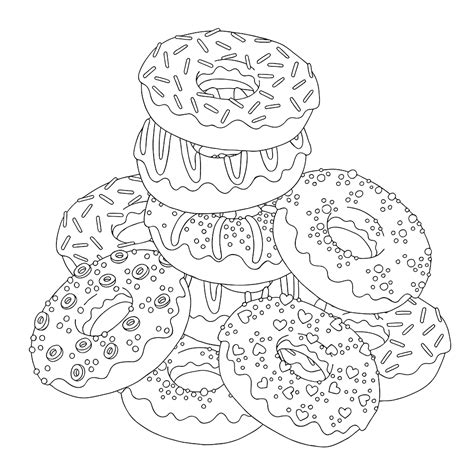 After that, paint the icing on the dough in pink, and sprinkle in all the colors of the rainbow. Donut Coloring Pages | Donut coloring page, Free coloring ...