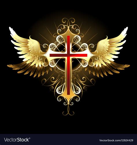 Cross With Golden Wings Royalty Free Vector Image