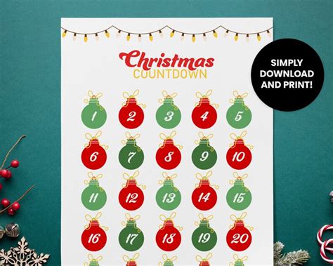 25 Days Until Christmas Countdown Printable Instant Download Etsy