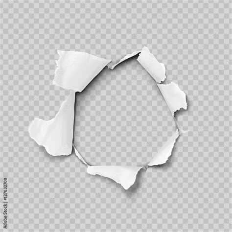 Torn Paper Realistic Hole In The Sheet Of Paper On A Transparent