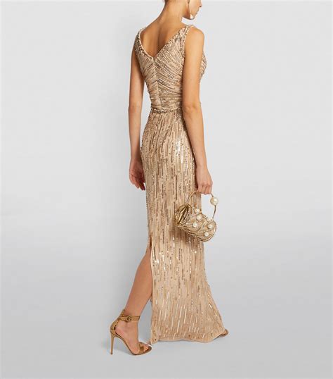 Womens Jenny Packham Gold Sequin Meredith Gown Harrods UK