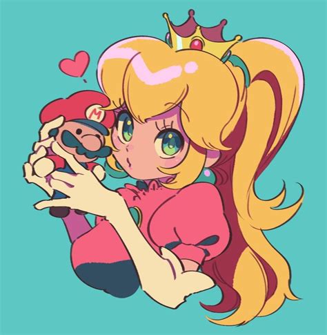 Super Mario Bros Art Princess Peach With Little Mario Doll Nintendo Video Games Ningukt