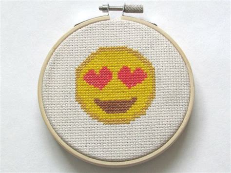 Beginner Cross Stitch Heart Eyes Emoji