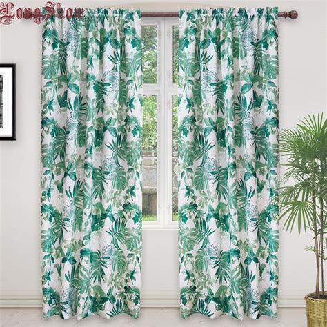 Modern Green Color Jacquard Tropical Rainforest Leaves Design Curtains