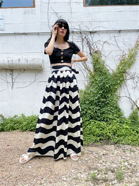 Black And White Striped Maxi Skirts