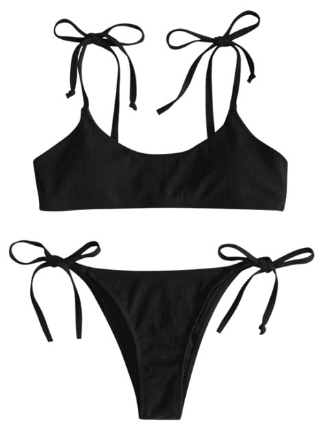 Zaful Tie Ribbed Bikini Black L Bikinis Online Shopping Clothes