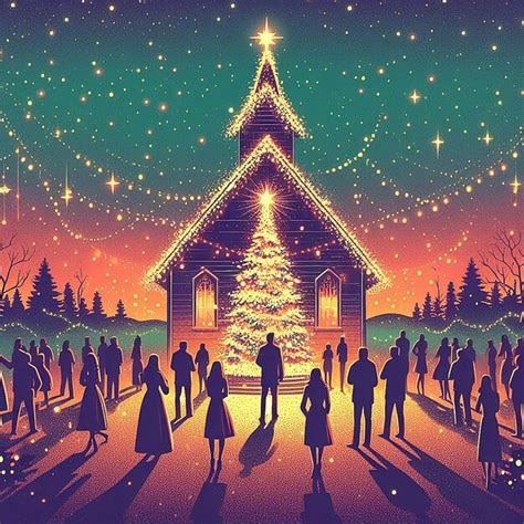 Trendy Festivo Natal Natal Cristão Jesus árvore Cena Ilustração