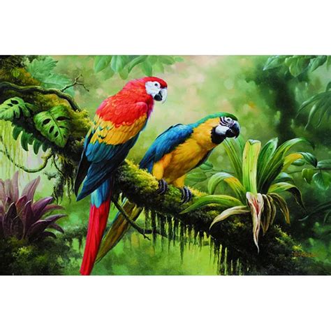 Parrot Couples Oil Pictures Painting On Canvas Wall Cheap Modern Art