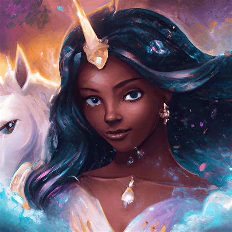 African American Black Melanin Princess Brown Skin Fantasy Unicorn Mist Hyper Realistic Sparkles