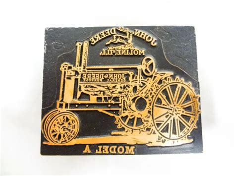 Rare Vintage John Deere Model A Logo Copper Wood Print Block