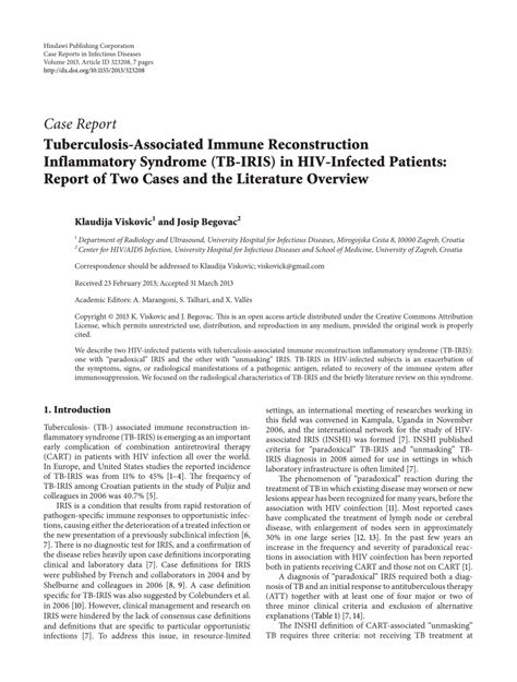Pdf Tuberculosis Associated Immune Reconstruction Inflammatory